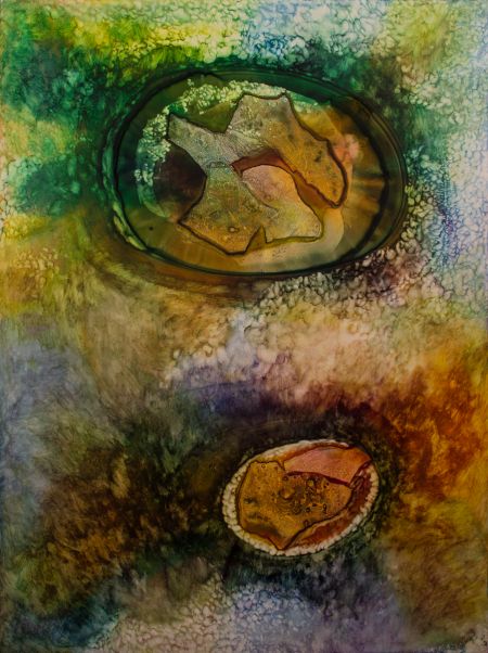 Thumbnail image of Abstract Painting in Orange, Green and Yellow by Ellen Masko